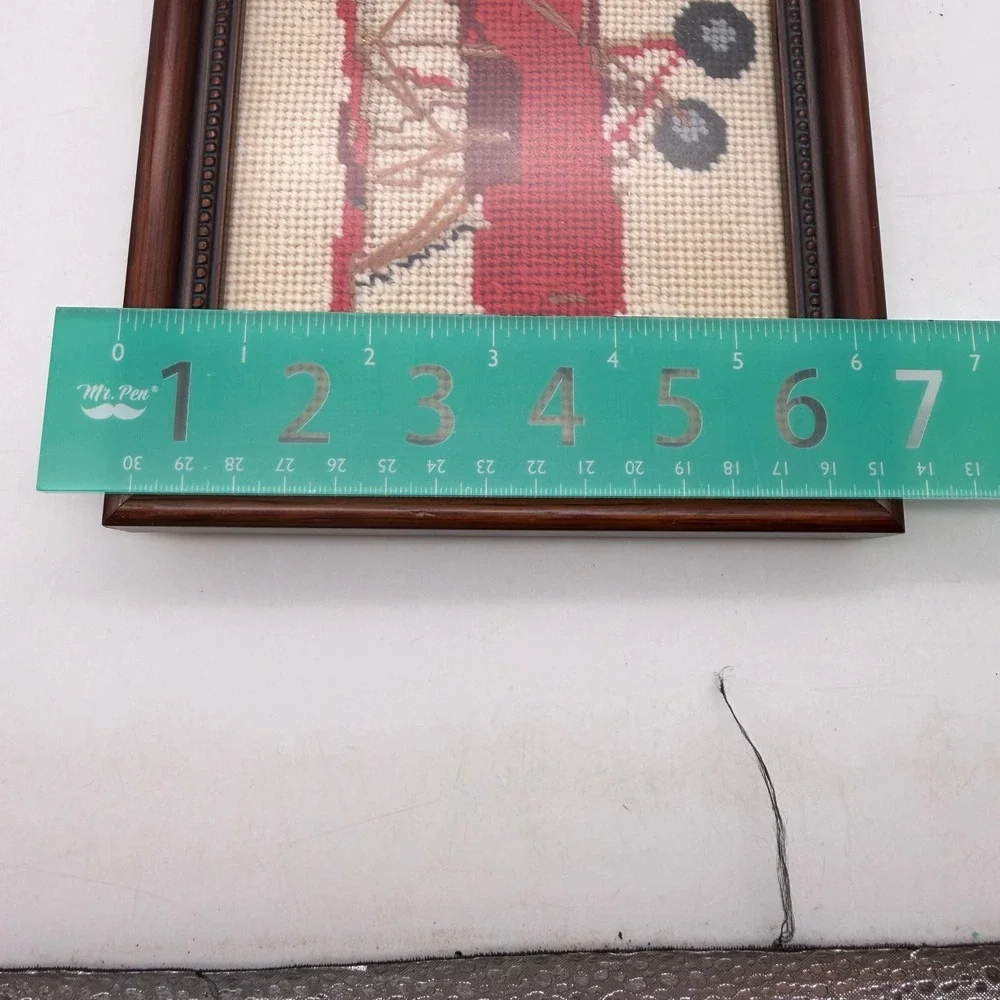 VTG Tiger Moth Biplane Needlepoint Framed Aviation Wall Art Red Plane